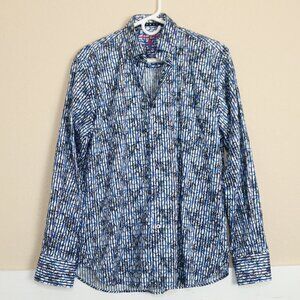 Luchiano Visconti Black Mens Long Sleeve Dress Shirt Blue Raised Velvet Medium M